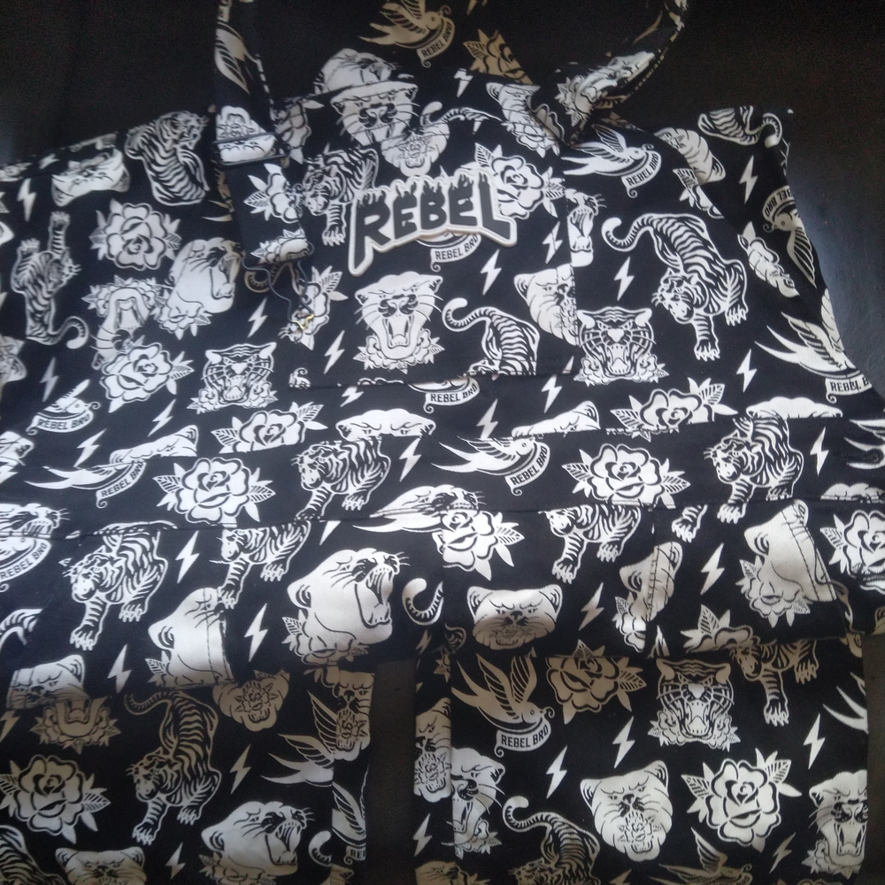 Rebel Bro Black and White Graphic Overalls